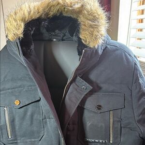 Sean John Black Puffer Jacket with Fur Trim